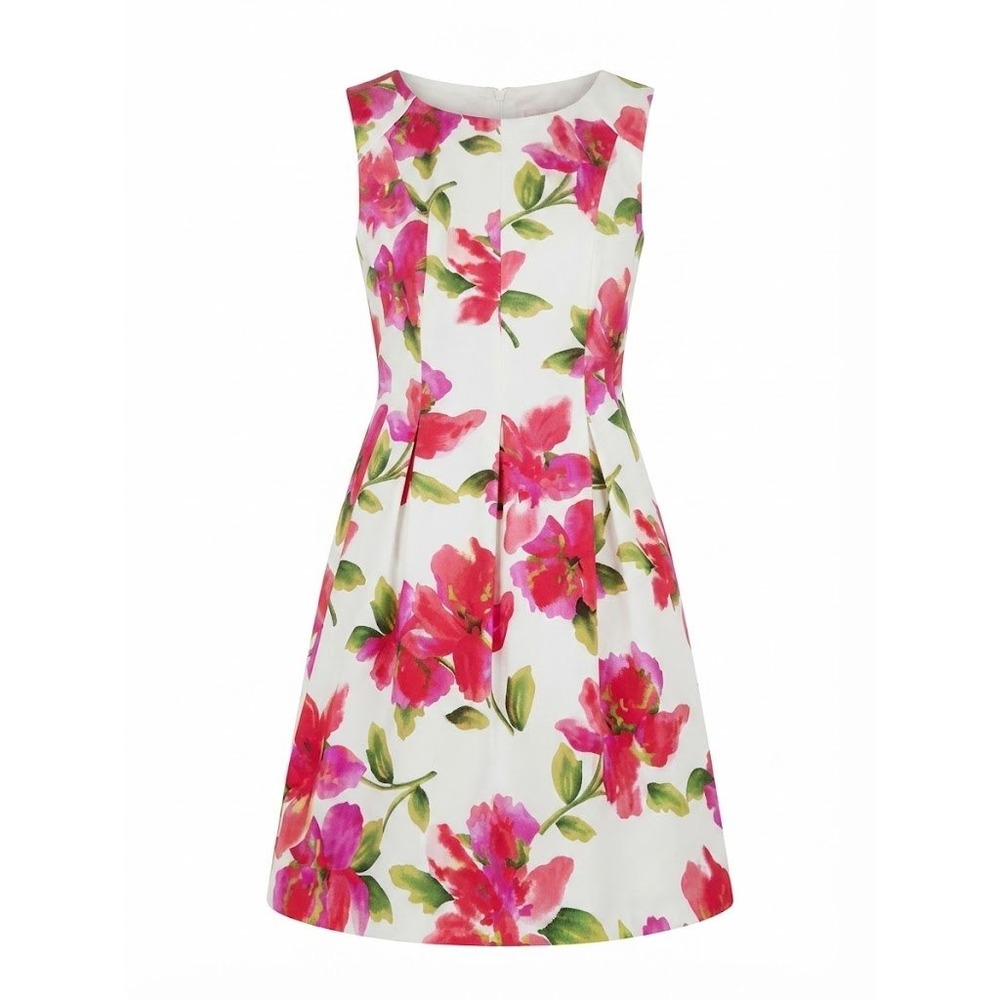 GB Established 1962 Floral Fit Flare Dress Pink White Garden Party Size 10
